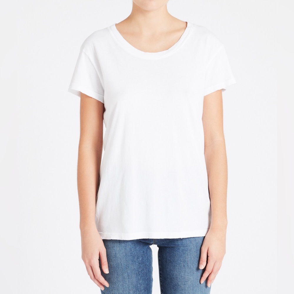 Current/Elliot The Relaxed Crew Tee Shirt White Distressed Edges Short Sleeve 1